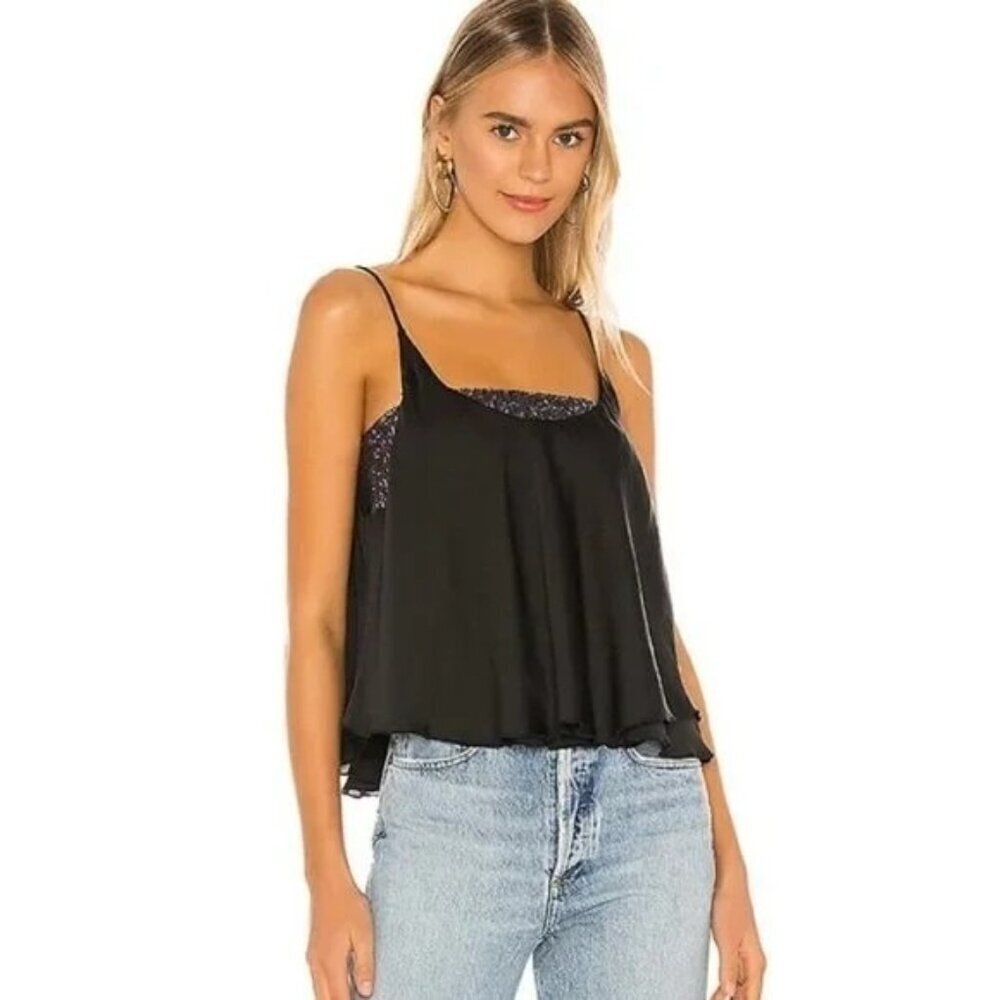 Free People Turn It On Black Sequin Satin Cami - Picture 2 of 9
